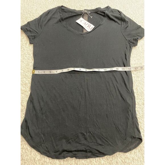 NWT Women's size Small Three Dots Black T-shirt Gisele easy V MSRP $83 - Picture 6 of 9